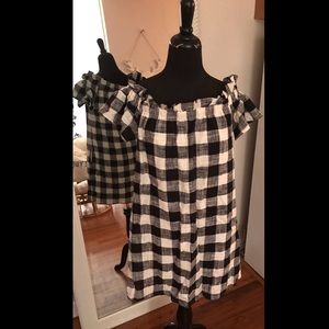 Anthropologie Gingham Off the Shoulder Dress. NWOT